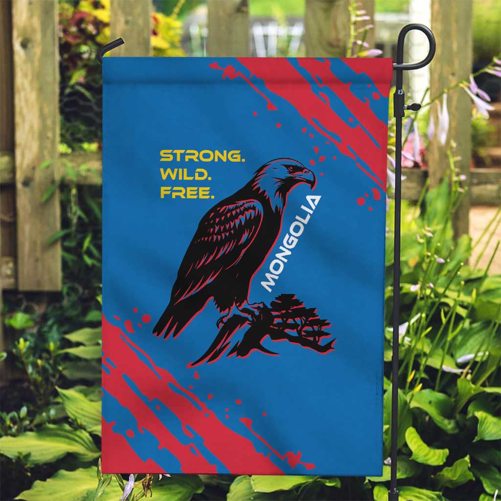Mongolia Garden Flag with Eagle Strong Wild Free Red Blue Brush Spirit