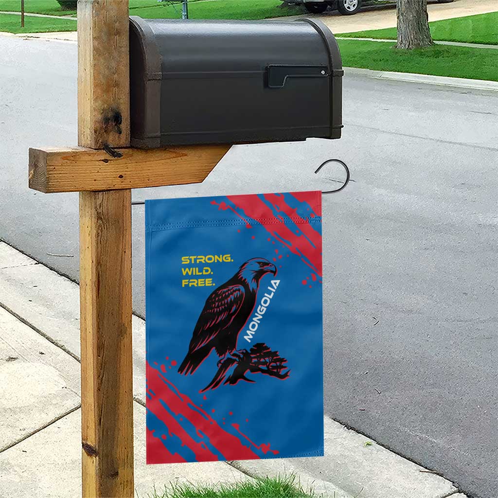 Mongolia Garden Flag with Eagle Strong Wild Free Red Blue Brush Spirit