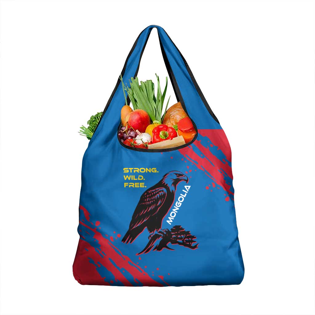 Mongolia Grocery Bag with Eagle Strong Wild Free Red Blue Brush Spirit