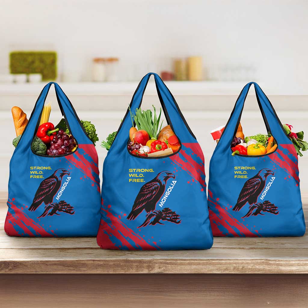 Mongolia Grocery Bag with Eagle Strong Wild Free Red Blue Brush Spirit