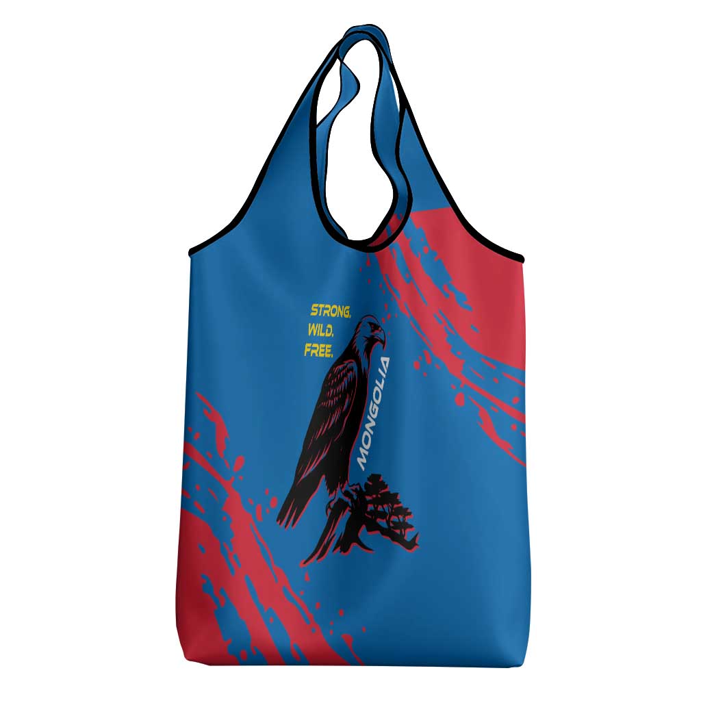 Mongolia Grocery Bag with Eagle Strong Wild Free Red Blue Brush Spirit