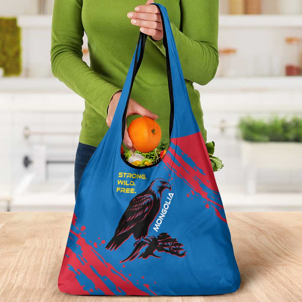 Mongolia Grocery Bag with Eagle Strong Wild Free Red Blue Brush Spirit