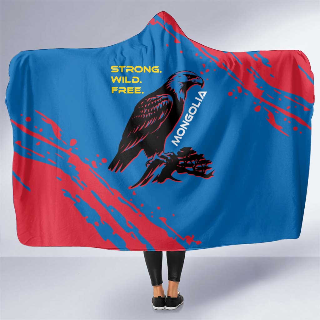 Mongolia Hooded Blanket with Eagle Strong Wild Free Red Blue Brush Spirit