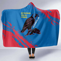 Mongolia Hooded Blanket with Eagle Strong Wild Free Red Blue Brush Spirit