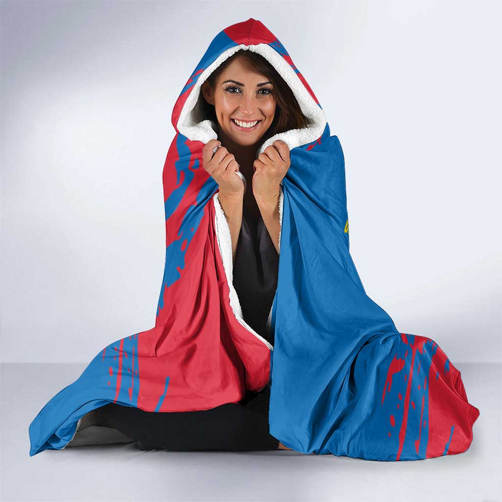 Mongolia Hooded Blanket with Eagle Strong Wild Free Red Blue Brush Spirit