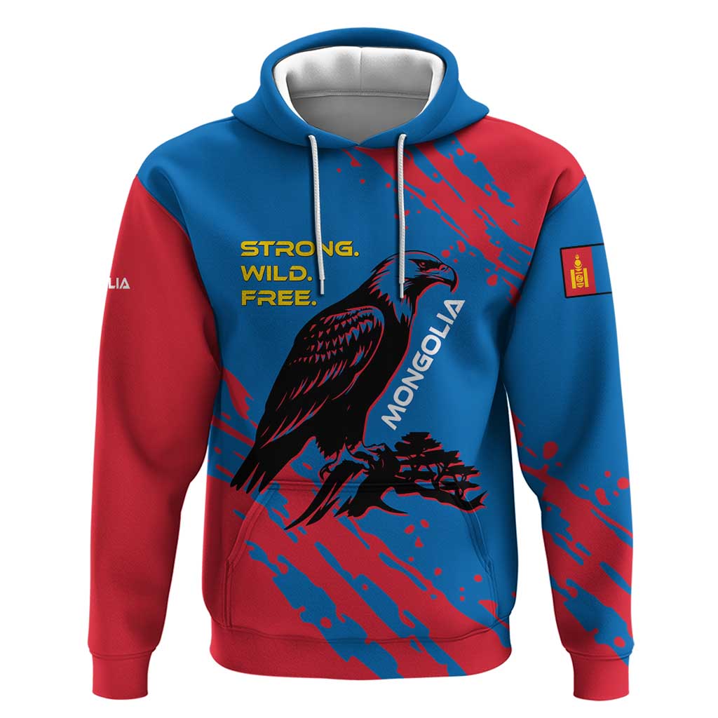 Mongolia Hoodie with Eagle Strong Wild Free Red Blue Brush Spirit