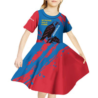 Mongolia Kid Short Sleeve Dress with Eagle Strong Wild Free Red Blue Brush Spirit