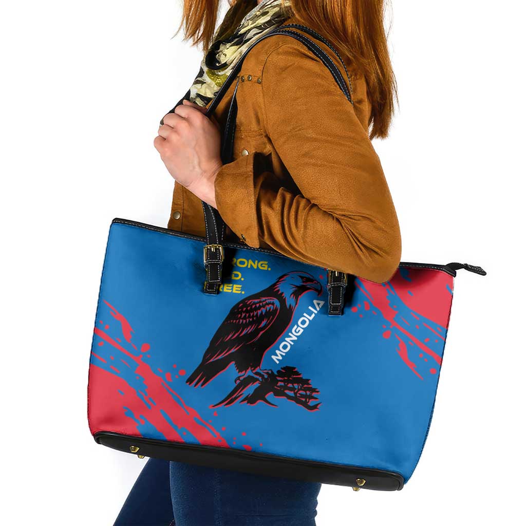 Mongolia Leather Tote Bag with Eagle Strong Wild Free Red Blue Brush Spirit