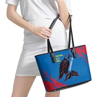 Mongolia Leather Tote Bag with Eagle Strong Wild Free Red Blue Brush Spirit