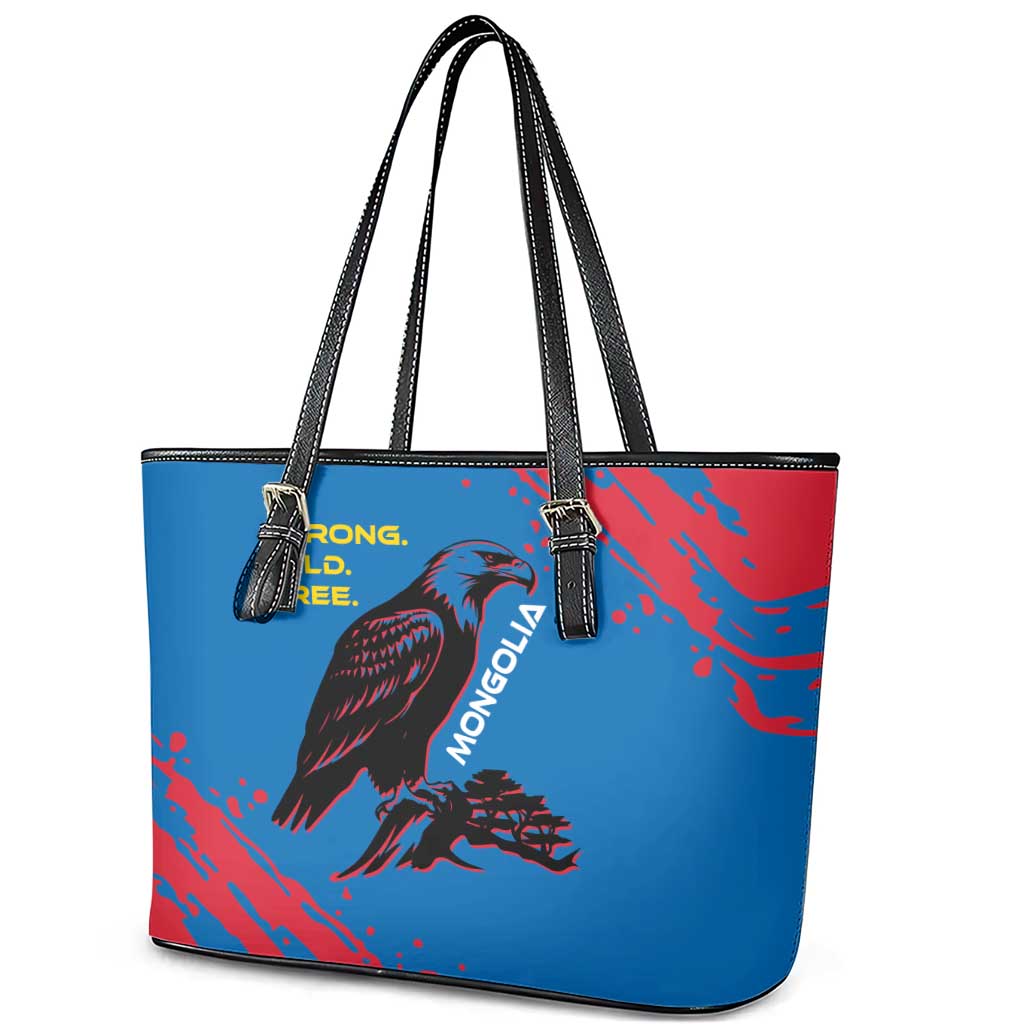 Mongolia Leather Tote Bag with Eagle Strong Wild Free Red Blue Brush Spirit