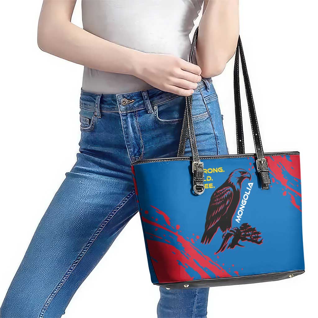 Mongolia Leather Tote Bag with Eagle Strong Wild Free Red Blue Brush Spirit