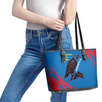 Mongolia Leather Tote Bag with Eagle Strong Wild Free Red Blue Brush Spirit