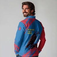 Mongolia Long Sleeve Polo Shirt with Eagle Strong Wild Free Red Blue Brush Spirit