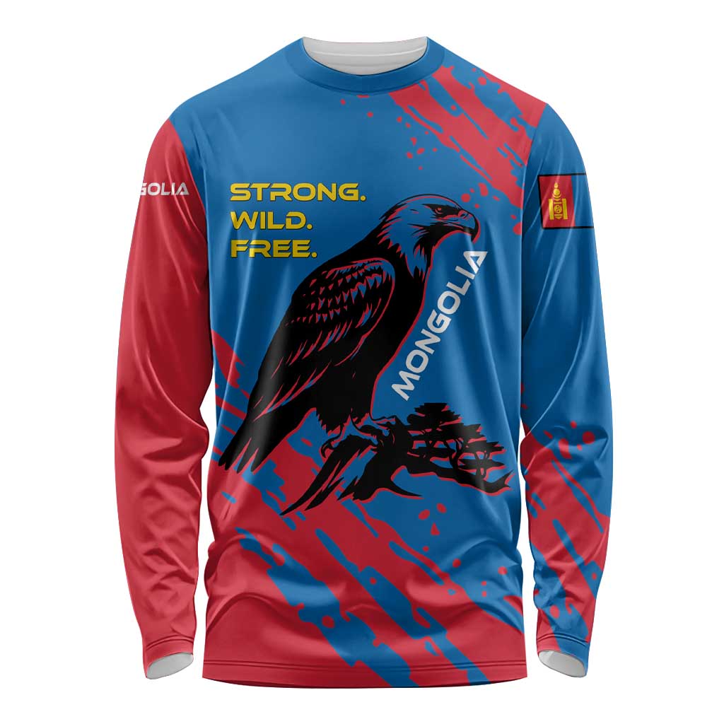 Mongolia Long Sleeve Shirt with Eagle Strong Wild Free Red Blue Brush Spirit