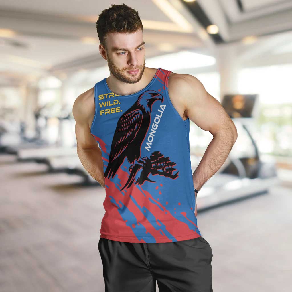 Mongolia Men Tank Top with Eagle Strong Wild Free Red Blue Brush Spirit