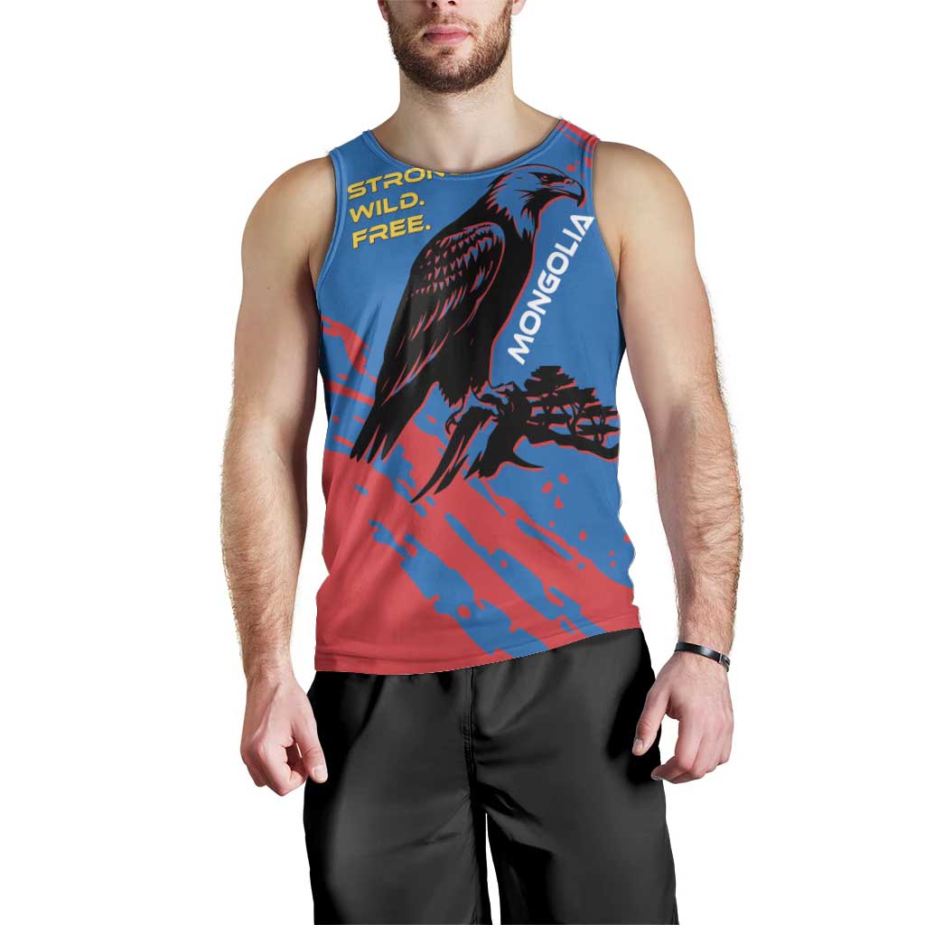 Mongolia Men Tank Top with Eagle Strong Wild Free Red Blue Brush Spirit