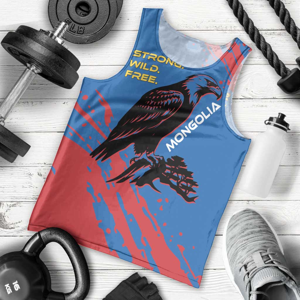 Mongolia Men Tank Top with Eagle Strong Wild Free Red Blue Brush Spirit