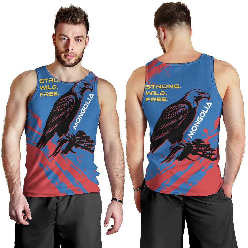 Mongolia Men Tank Top with Eagle Strong Wild Free Red Blue Brush Spirit