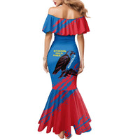 Mongolia Mermaid Dress with Eagle Strong Wild Free Red Blue Brush Spirit