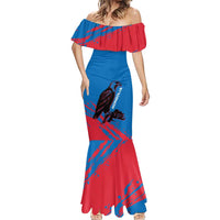 Mongolia Mermaid Dress with Eagle Strong Wild Free Red Blue Brush Spirit