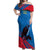 Mongolia Off Shoulder Maxi Dress with Eagle Strong Wild Free Red Blue Brush Spirit