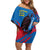 Mongolia Off Shoulder Short Dress with Eagle Strong Wild Free Red Blue Brush Spirit