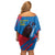 Mongolia Off Shoulder Short Dress with Eagle Strong Wild Free Red Blue Brush Spirit