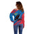 Mongolia Off Shoulder Sweater with Eagle Strong Wild Free Red Blue Brush Spirit