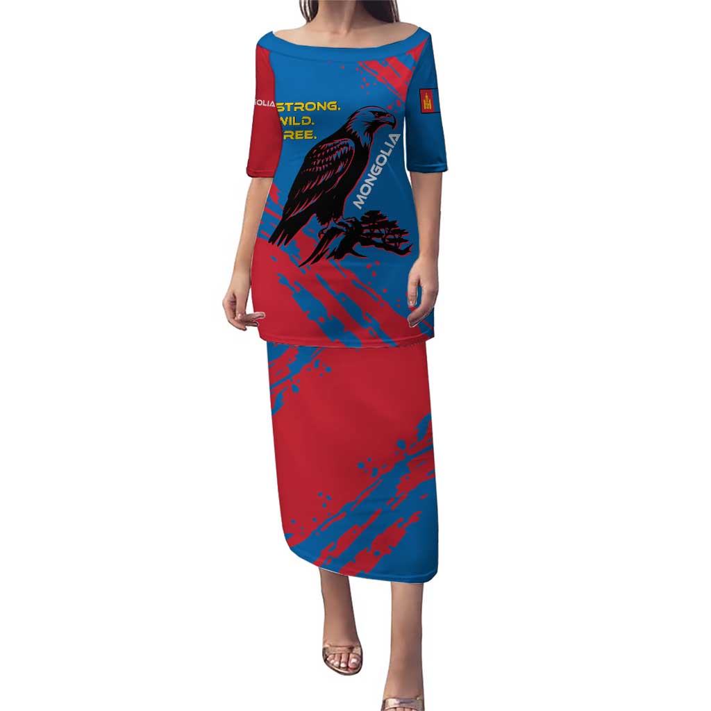 Mongolia Puletasi with Eagle Strong Wild Free Red Blue Brush Spirit