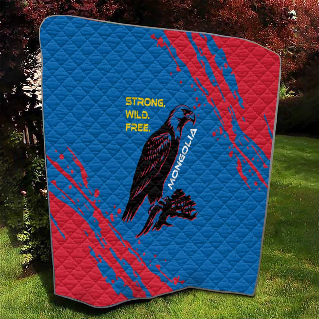 Mongolia Quilt with Eagle Strong Wild Free Red Blue Brush Spirit
