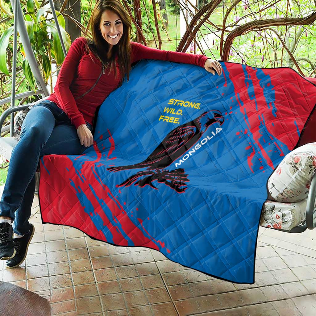 Mongolia Quilt with Eagle Strong Wild Free Red Blue Brush Spirit