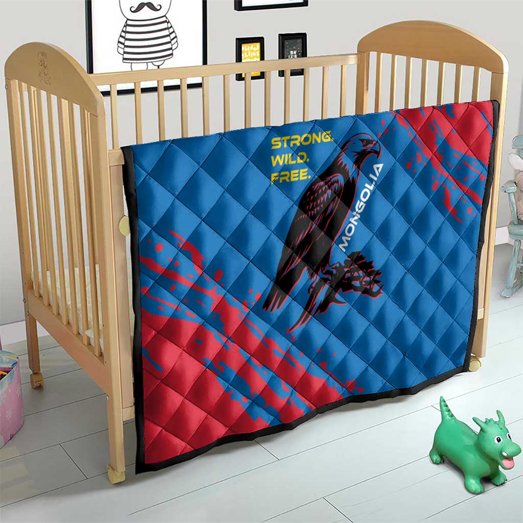Mongolia Quilt with Eagle Strong Wild Free Red Blue Brush Spirit