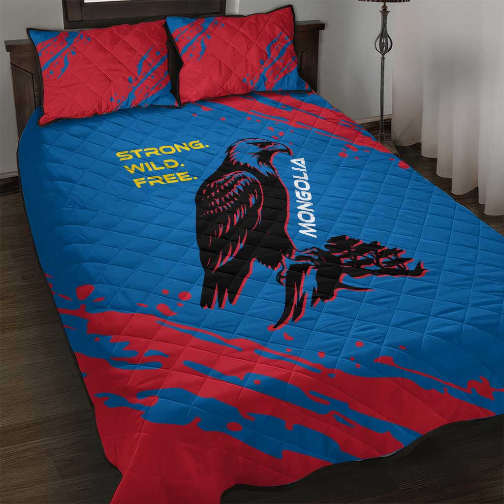 Mongolia Quilt Bed Set with Eagle Strong Wild Free Red Blue Brush Spirit