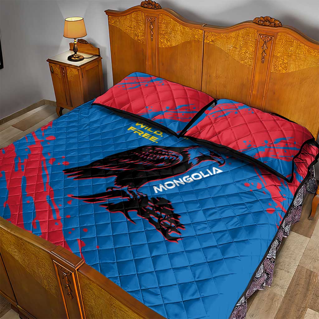 Mongolia Quilt Bed Set with Eagle Strong Wild Free Red Blue Brush Spirit