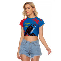 Mongolia Raglan Cropped T Shirt with Eagle Strong Wild Free Red Blue Brush Spirit