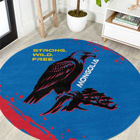 Mongolia Round Carpet with Eagle Strong Wild Free Red Blue Brush Spirit