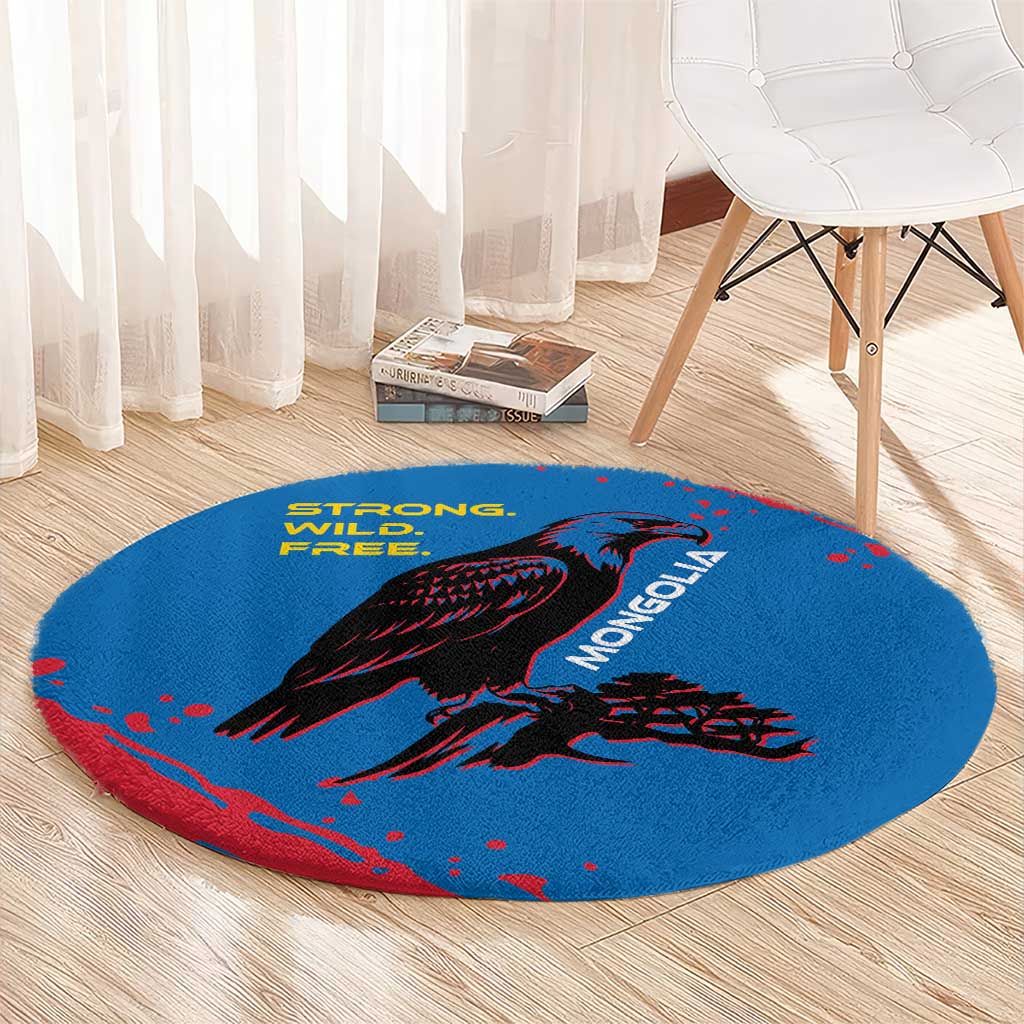 Mongolia Round Carpet with Eagle Strong Wild Free Red Blue Brush Spirit