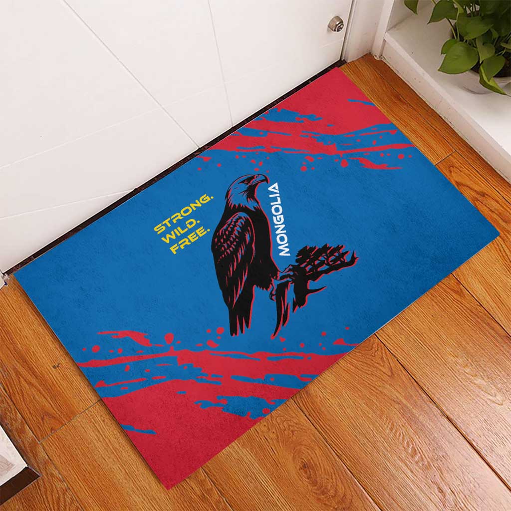 Mongolia Rubber Doormat with Eagle Strong Wild Free Red Blue Brush Spirit
