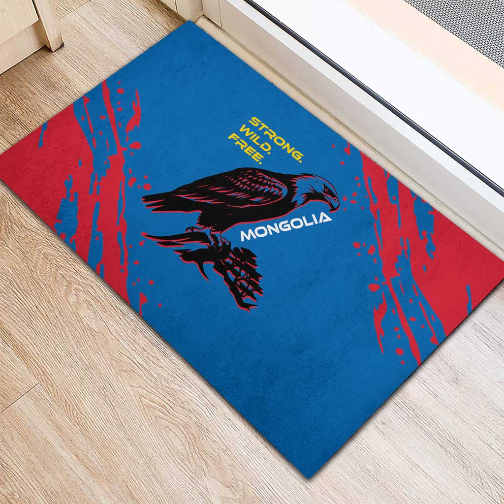Mongolia Rubber Doormat with Eagle Strong Wild Free Red Blue Brush Spirit