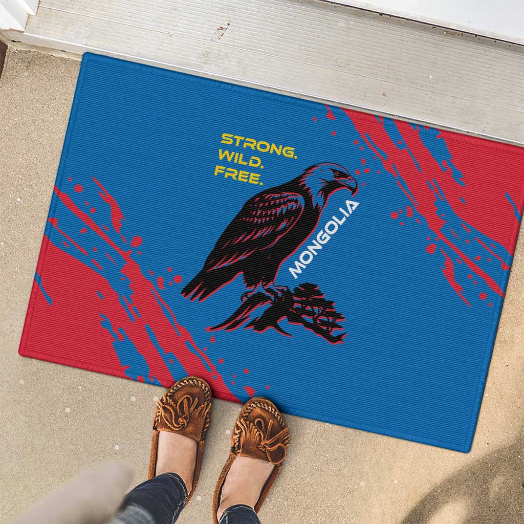 Mongolia Rubber Doormat with Eagle Strong Wild Free Red Blue Brush Spirit