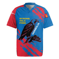 Mongolia Rugby Jersey with Eagle Strong Wild Free Red Blue Brush Spirit