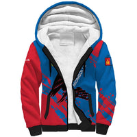 Mongolia Sherpa Hoodie with Eagle Strong Wild Free Red Blue Brush Spirit