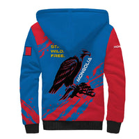 Mongolia Sherpa Hoodie with Eagle Strong Wild Free Red Blue Brush Spirit