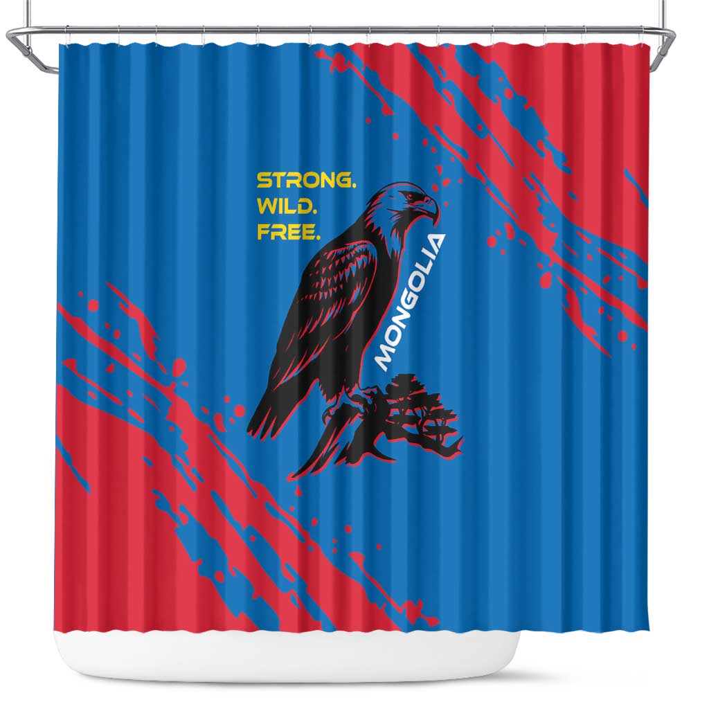 Mongolia Shower Curtain with Eagle Strong Wild Free Red Blue Brush Spirit