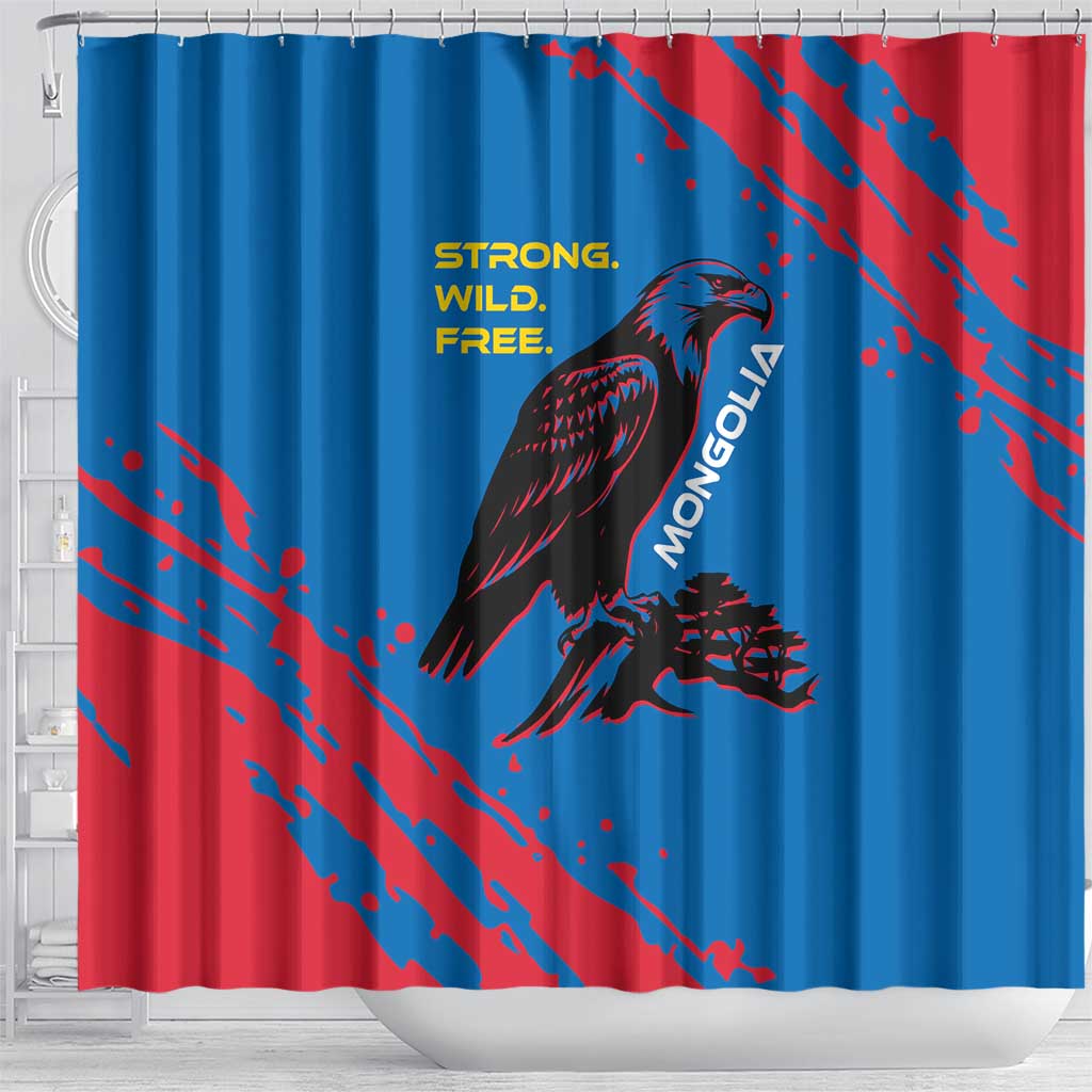 Mongolia Shower Curtain with Eagle Strong Wild Free Red Blue Brush Spirit