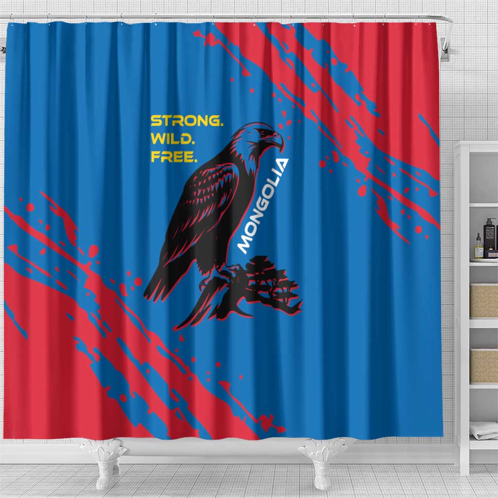 Mongolia Shower Curtain with Eagle Strong Wild Free Red Blue Brush Spirit