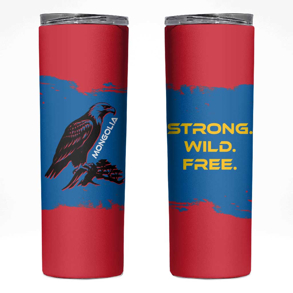 Mongolia Skinny Tumbler with Eagle Strong Wild Free Red Blue Brush Spirit