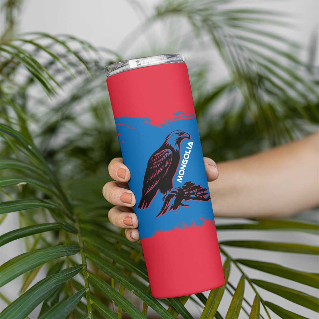 Mongolia Skinny Tumbler with Eagle Strong Wild Free Red Blue Brush Spirit