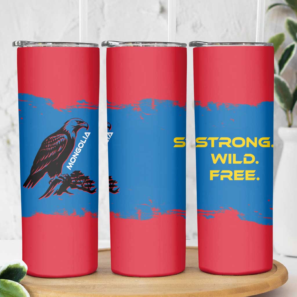 Mongolia Skinny Tumbler with Eagle Strong Wild Free Red Blue Brush Spirit