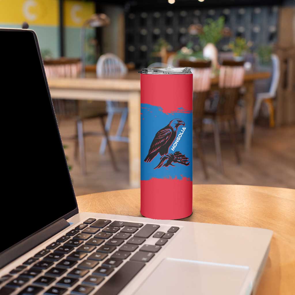 Mongolia Skinny Tumbler with Eagle Strong Wild Free Red Blue Brush Spirit